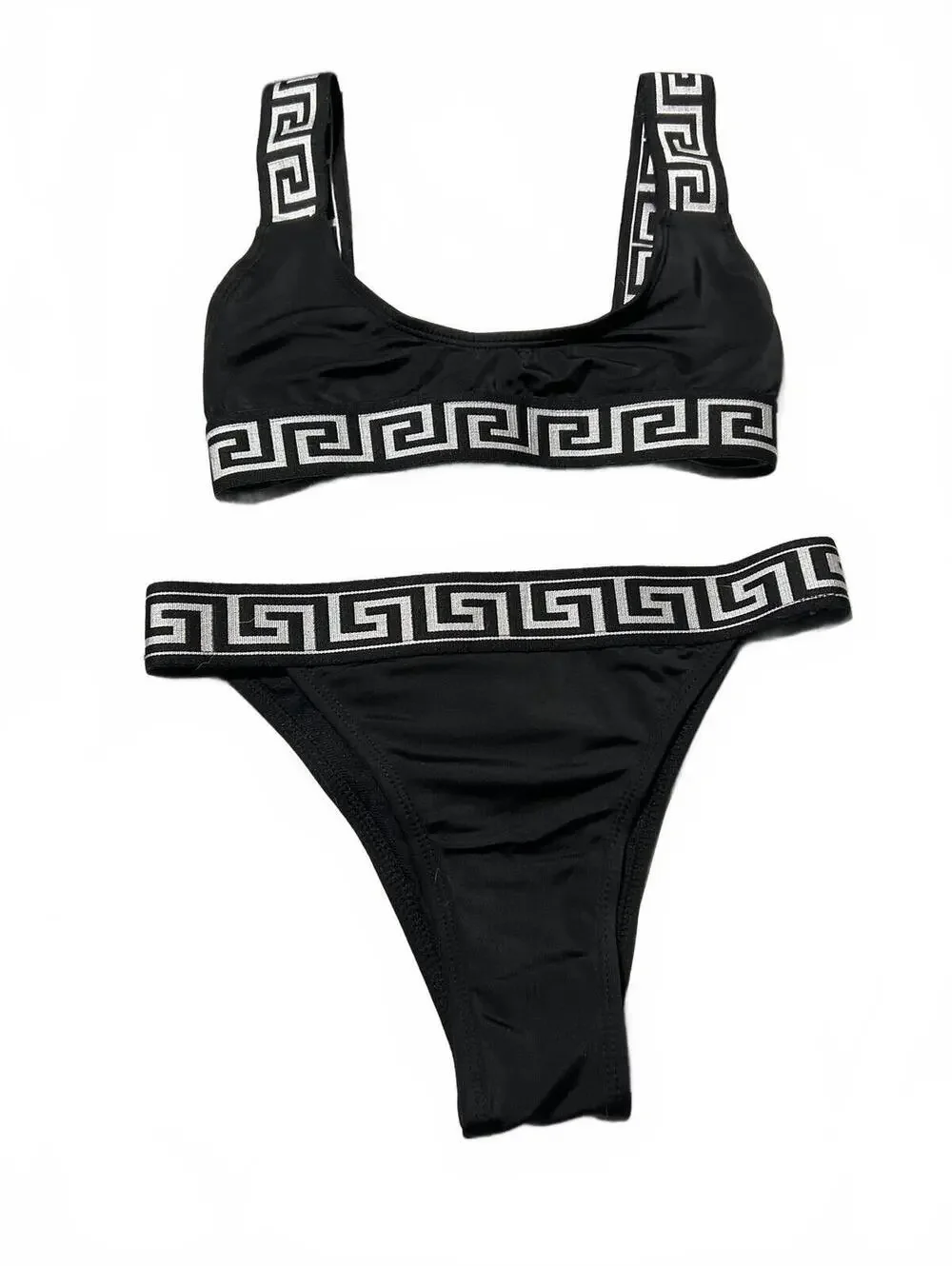 Prettylittlething Black Bikini Swimsuit Greek Key Pattern 2 - Picture 2 of 6